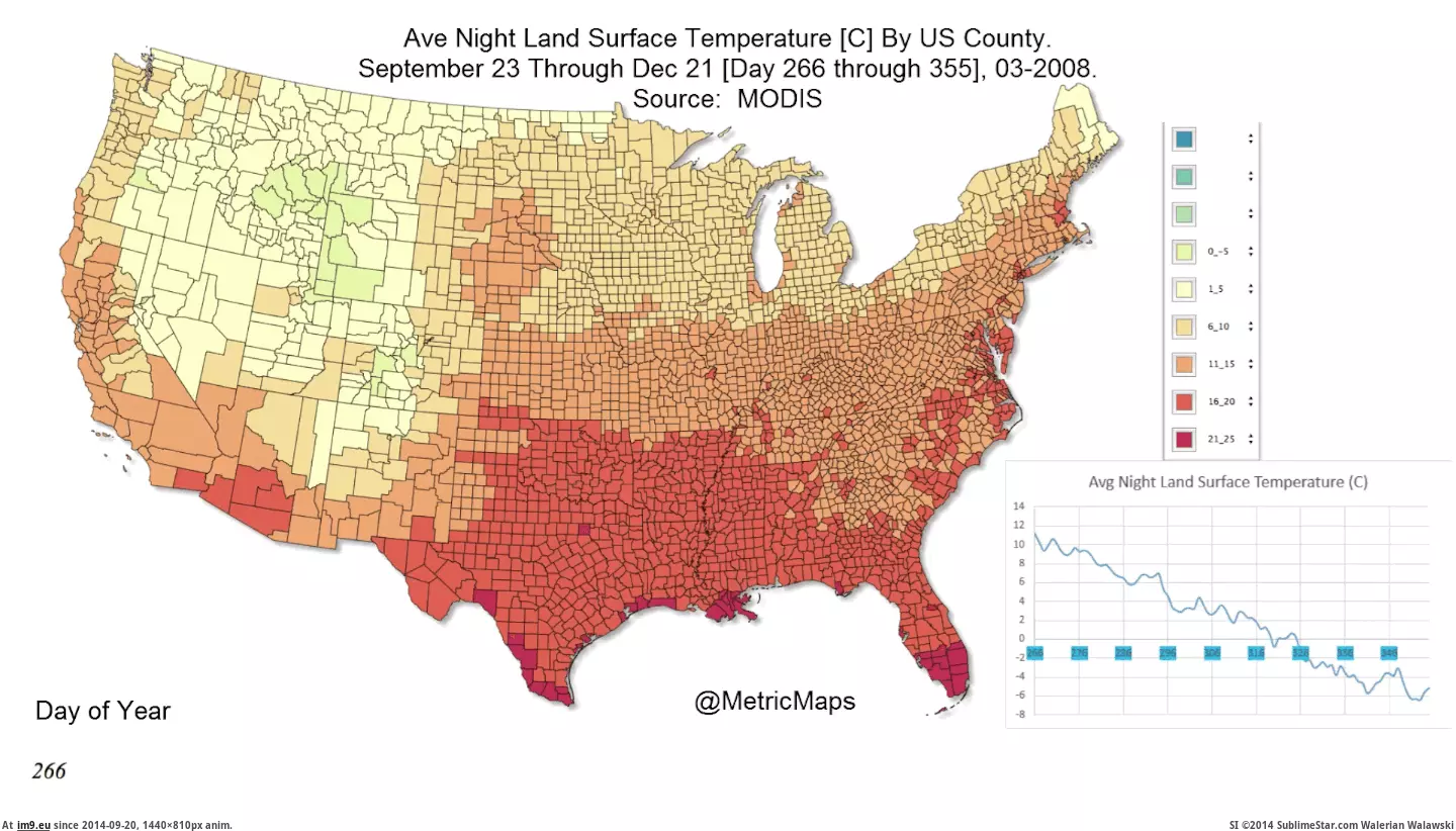 #Day #Night #Land #Temperature #Surface #Week #Fall [Dataisbeautiful] [OC] Fall Starts Next Week---this is what happens to the land surface temperature at night for the next 91 day GIF (Image of album My r/DATAISBEAUTIFUL favs))