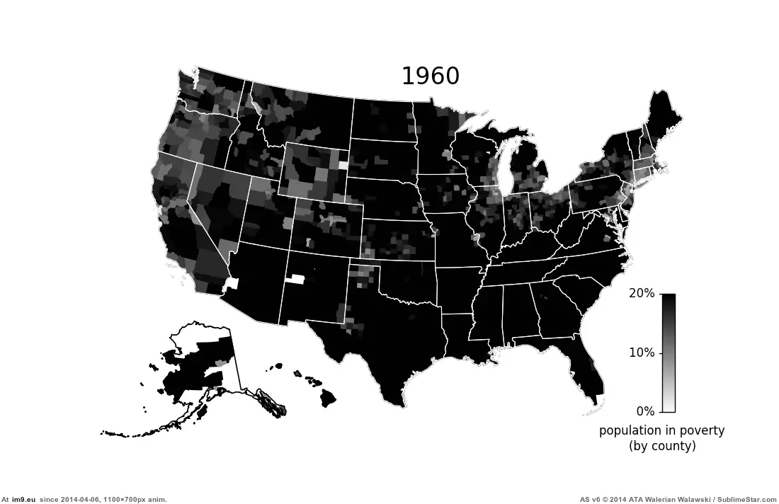 #County  #Poverty [Dataisbeautiful] Poverty rate by county, 1960-2012 [OC] GIF (Изображение из альбом My r/DATAISBEAUTIFUL favs))