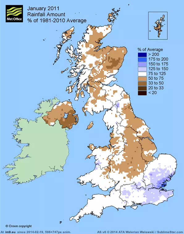 #Met #Average #Amount #Rainfall #Total #Percentage [Dataisbeautiful] Total amount of January rainfall in 2011-2014 as a percentage of the average between 1980-2010. (from UK Met O GIF (Bild von album My r/DATAISBEAUTIFUL favs))