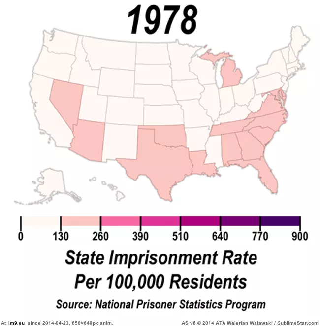 #Residents  #Imprisonment [Dataisbeautiful] U.S. Imprisonment Rate Per 100,000 Residents, 1978-2012 [mapporn] [OC] GIF (Image de album My r/DATAISBEAUTIFUL favs))