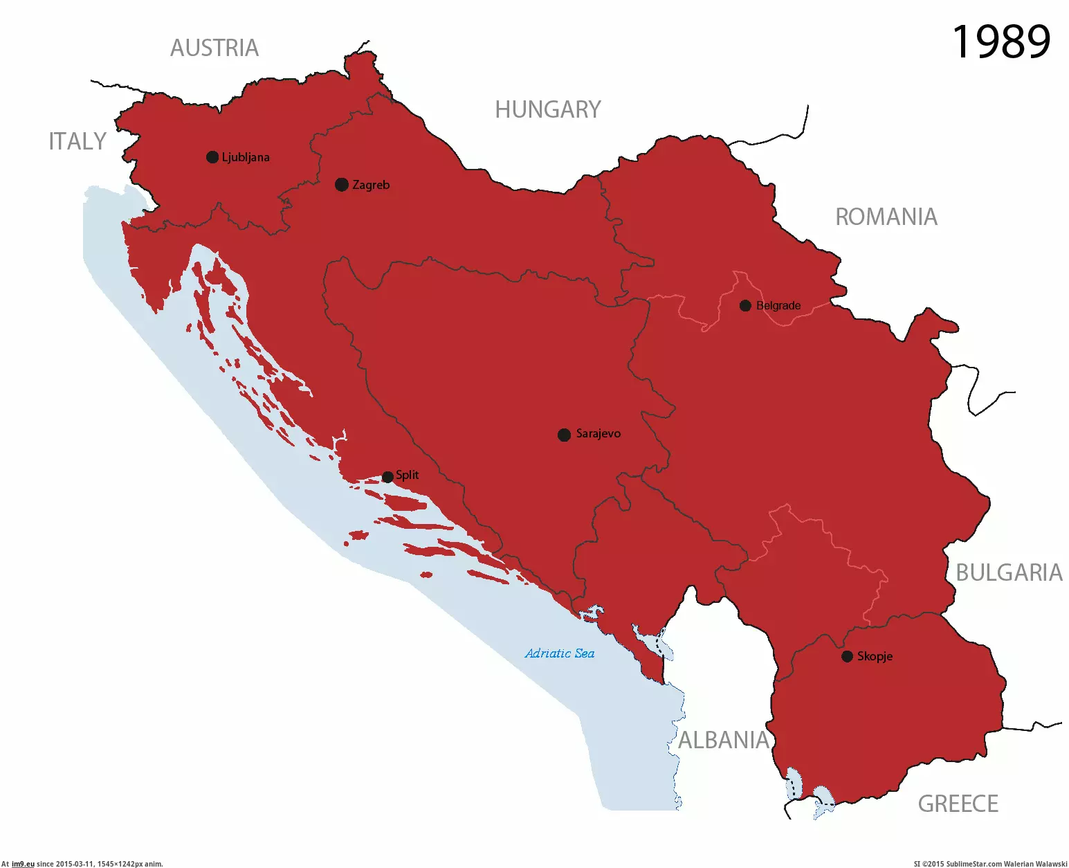  #Yugoslavia  [Mapporn] Dissolution of Yugoslavia [1545x1242] GIF (Obraz z album My r/MAPS favs))
