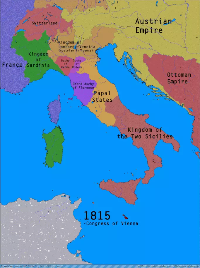 #Italy #683x900 #Evolution [Mapporn] Evolution of Italy from 1815 to today (683x900) GIF (Image of album My r/MAPS favs))
