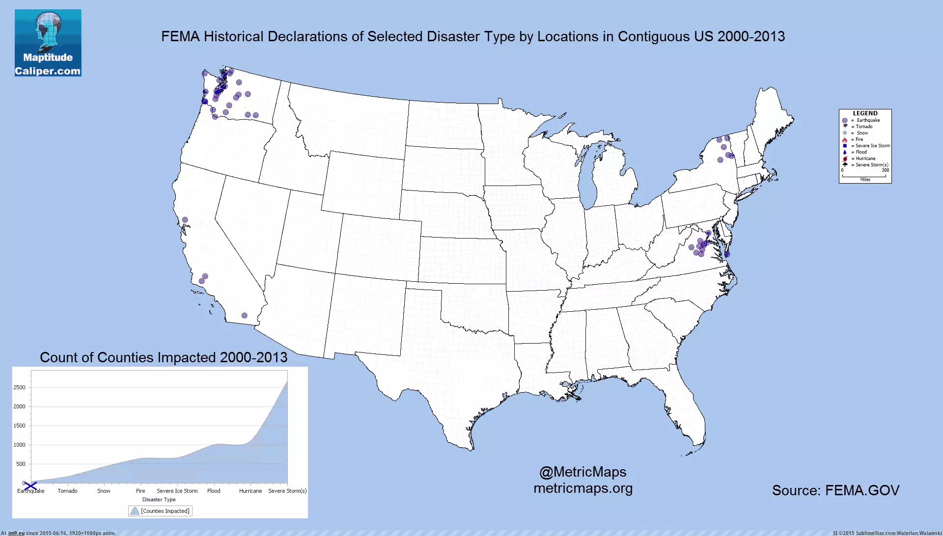 #1920x1080 #Contiguous #Types #Location [Mapporn]  FEMA Disasters Types by Location 2000-2013 in Contiguous US [1920x1080] [GIF] GIF (Image of album My r/MAPS favs))