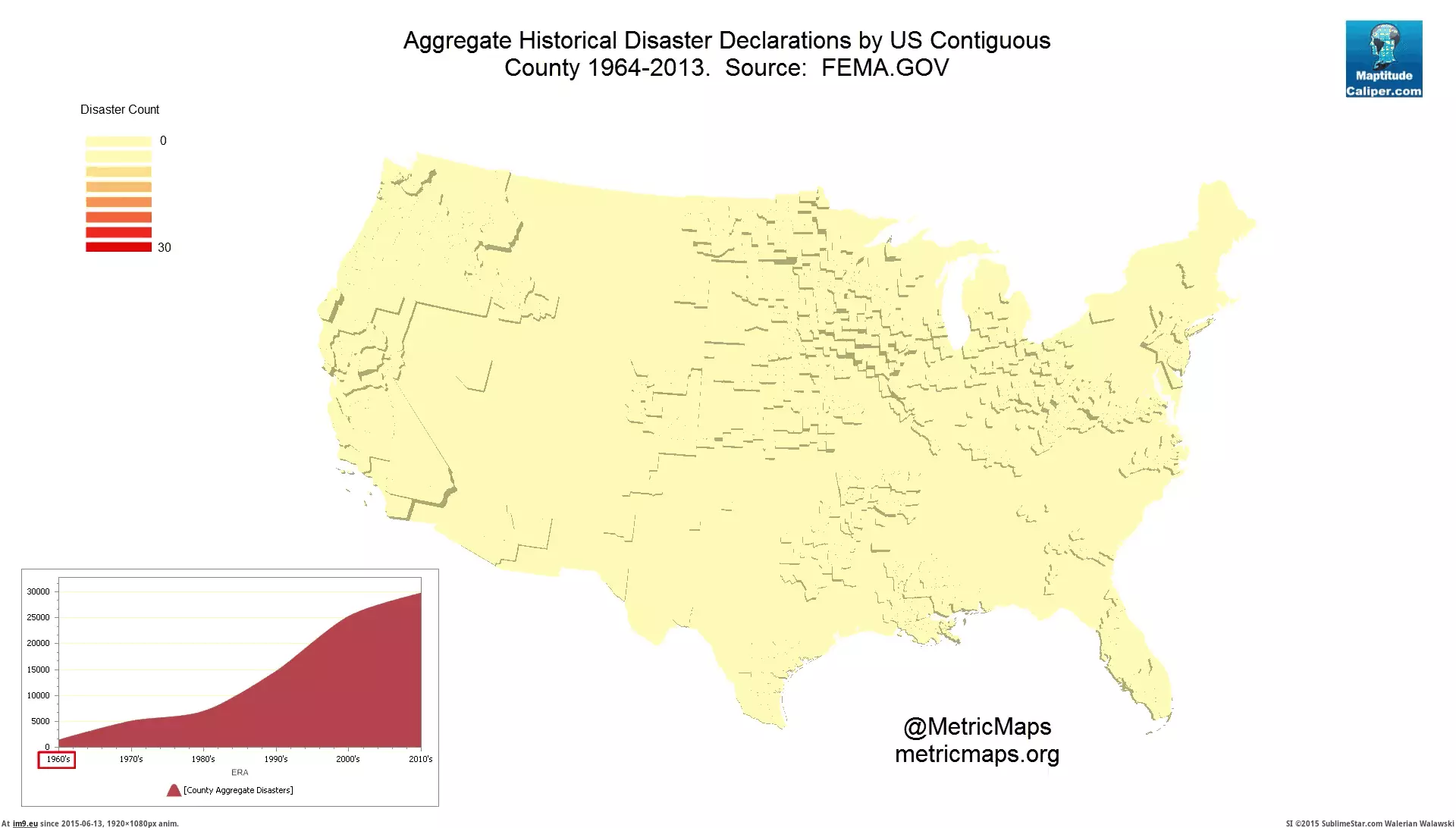 #1920x1080 #Disaster #Contiguous #County #Historical [Mapporn]  Historical Disaster Declarations by US Contiguous County 1964-2013 [1920x1080] [GIF] GIF (Image of album My r/MAPS favs))