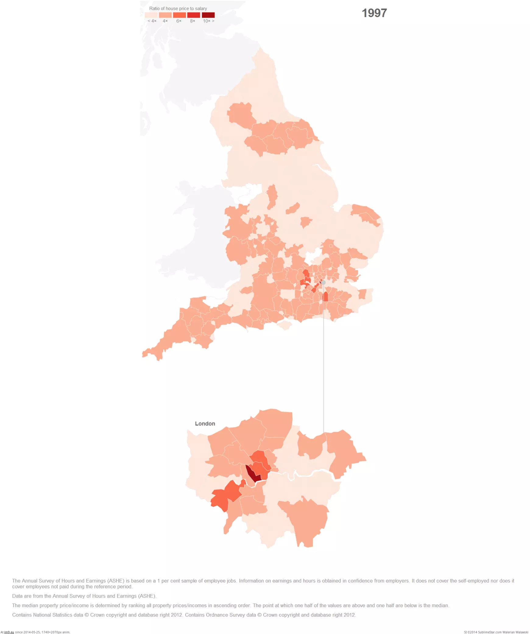 #House #Prices #Relative #Salary #Average #England [Mapporn] House Prices in England: Relative to Average Salary, 1997 - 2013 [GIF] [1740 x 2070] GIF (Изображение из альбом My r/MAPS favs))