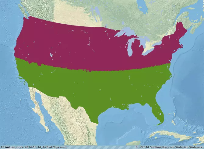 #States #670x479 #Population #Equal [Mapporn] If the US were 2 states of equal population [GIF][670x479] GIF (Bild von album My r/MAPS favs))