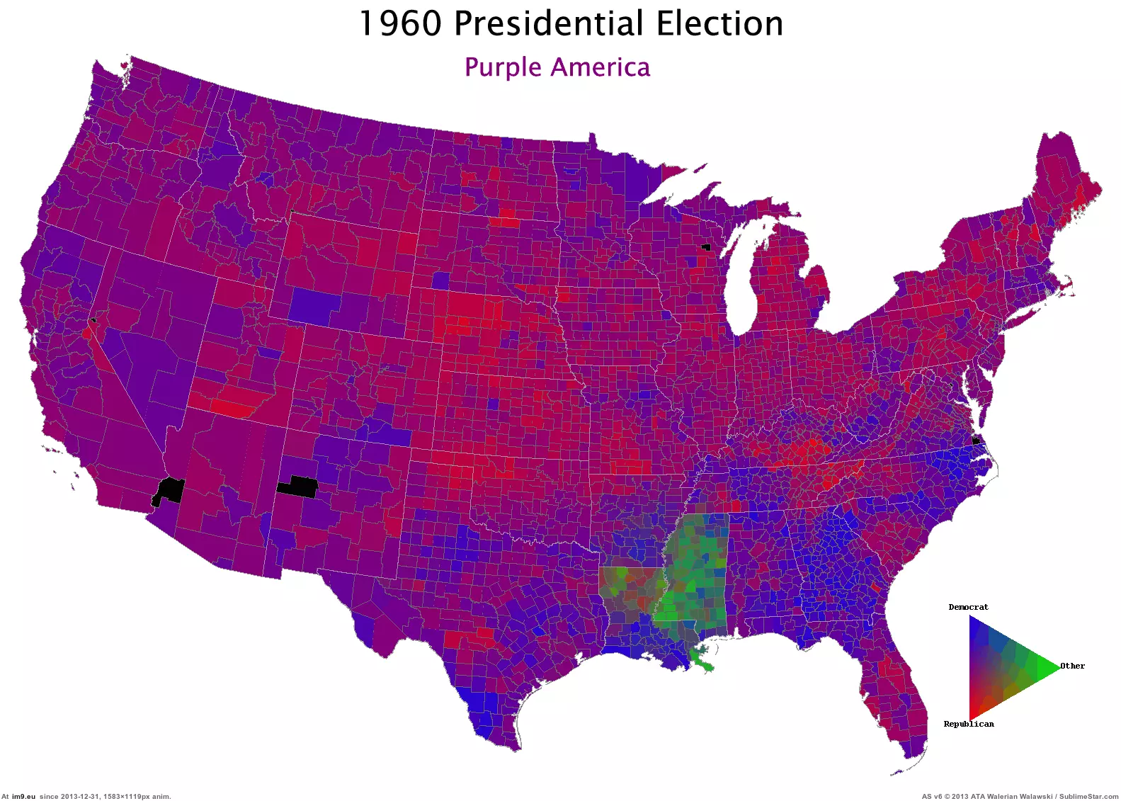 #Map #America #Red #Blue [Mapporn] Map of red and blue America 1960-2004 [GIF] [1583 x 1119] GIF (Image de album My r/MAPS favs))