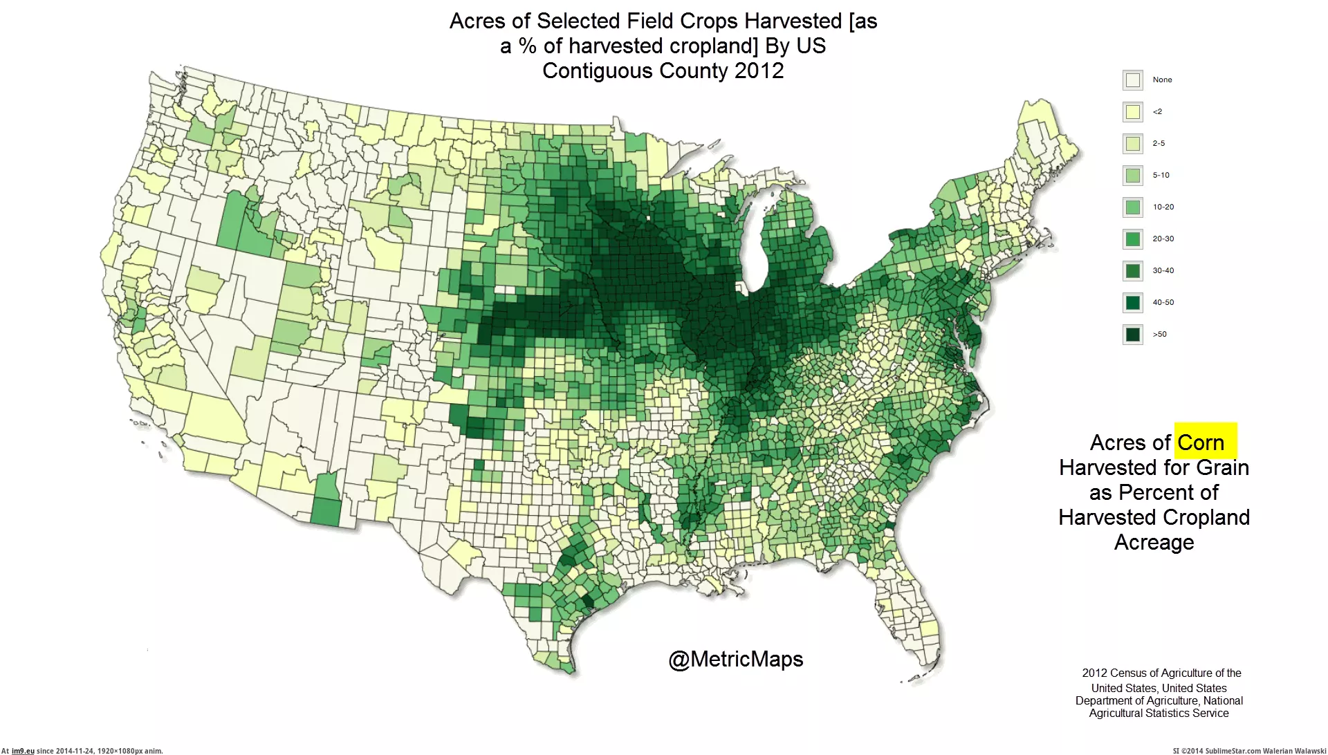 #County #Field #Contiguous #Crops #Acres #Harvested #Selected #Cropland #1306x734 [Mapporn] [OC] Acres of Selected Field Crops Harvested [as a % of harvested cropland] by US Contiguous County 2012 [1306x734] [G GIF (Imagen de album My r/MAPS favs))
