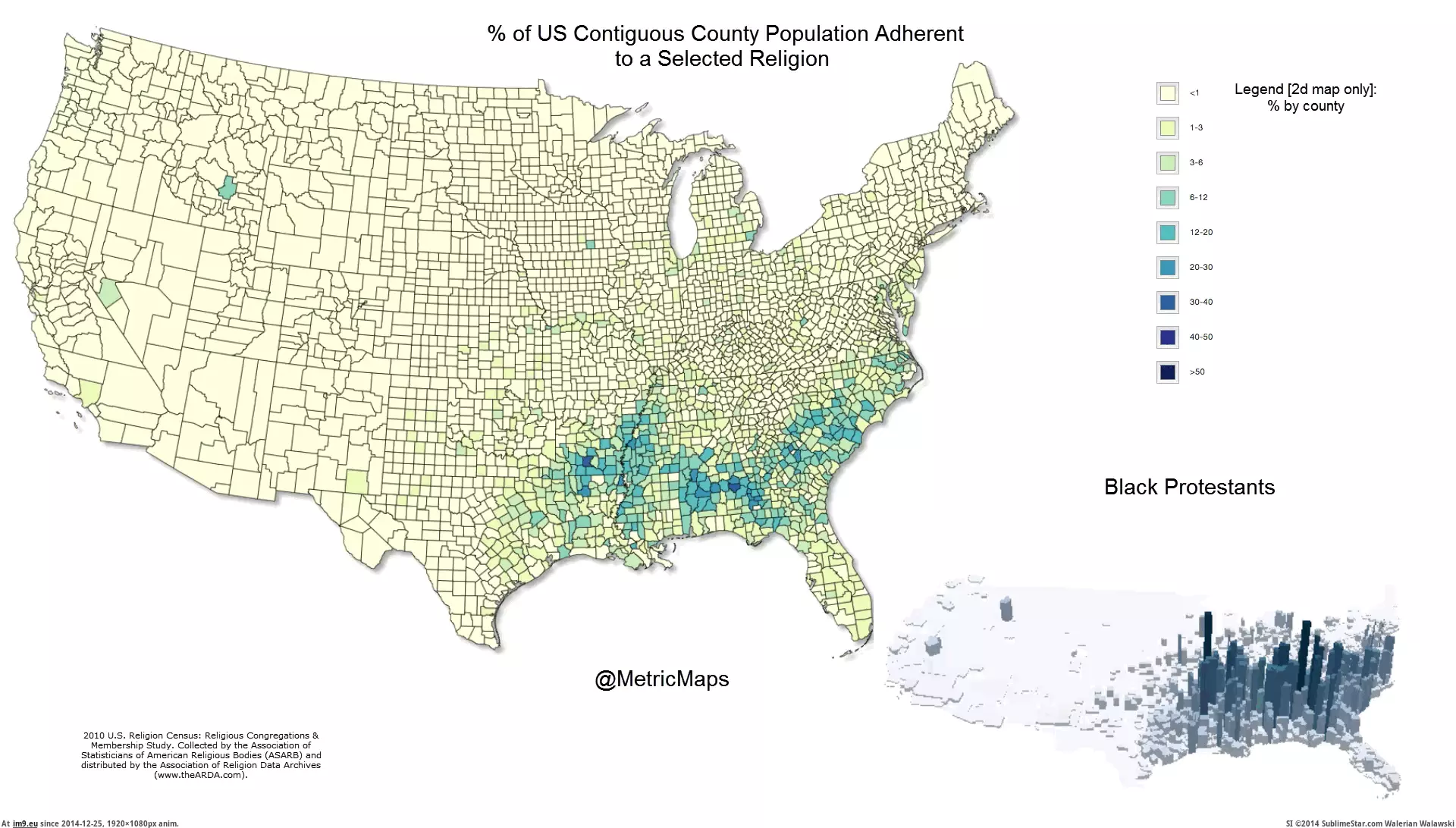 #Population #Religion #Selected #County #Contiguous [Mapporn] [OC] % of US contiguous county population adherent to a selected religion [1109x624] [GIF] GIF (Bild von album My r/MAPS favs))