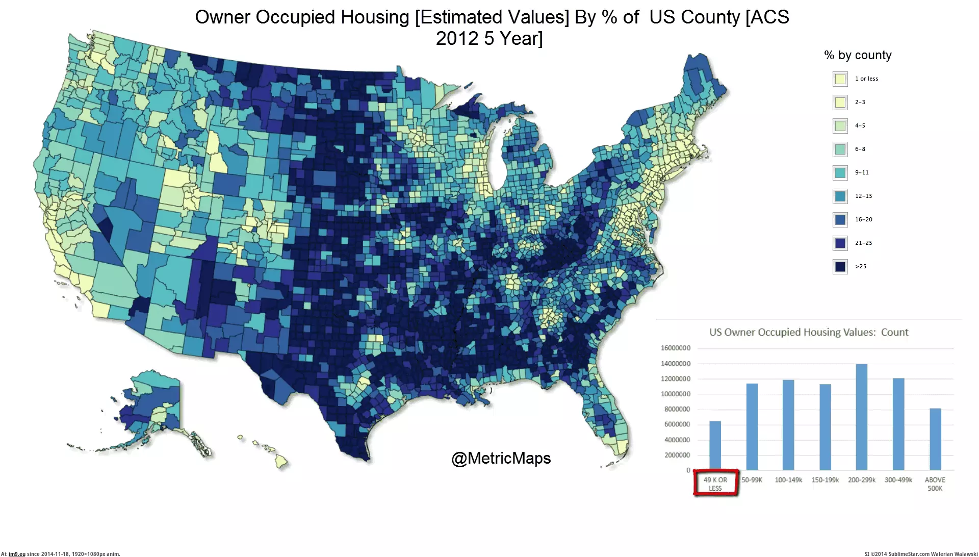 #County #1740x979 #Housing #Values #Owner #Occupied [Mapporn] [OC] Owner Occupied Housing Values [% by US County] [1740x979] [GIF] GIF (Изображение из альбом My r/MAPS favs))
