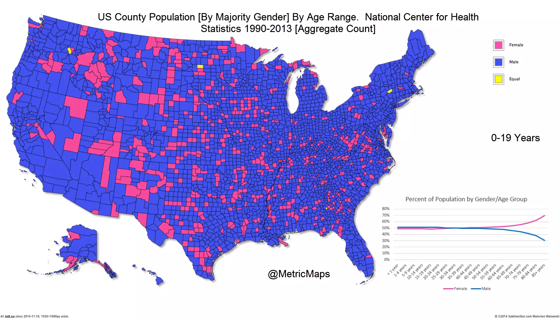 #Group #Population #Gender #Majority #1306x734 #County #Death #Age [Mapporn] [OC] US County Population [by Majority Gender] By Age Group 0-Death [1306x734] [GIF] GIF (Image of album My r/MAPS favs))