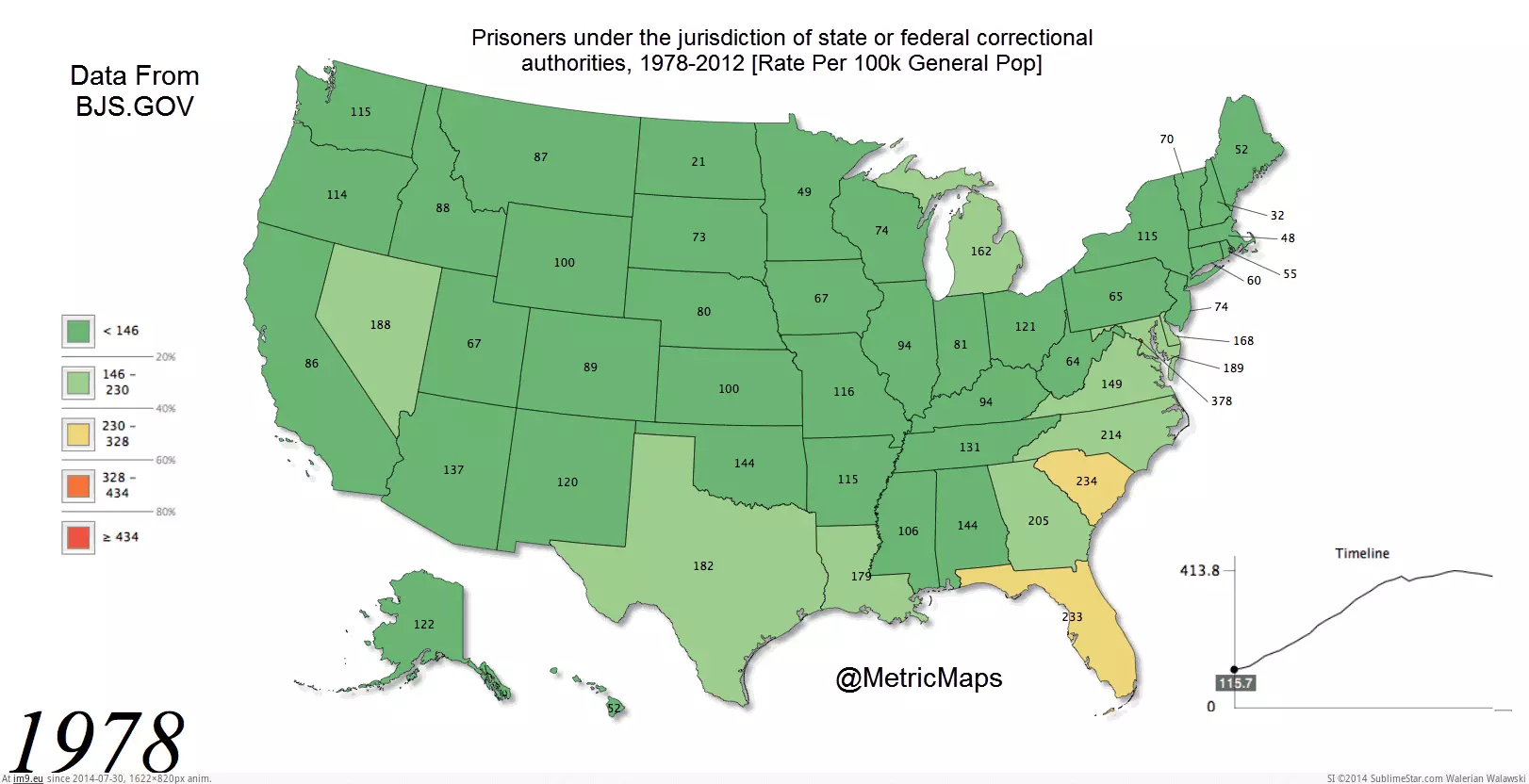#Time #Prison #Series #Population [Mapporn] [OC] US prison population 1978-2014 [Time Series] [1622x820] [GIF] GIF (Image of album My r/MAPS favs))