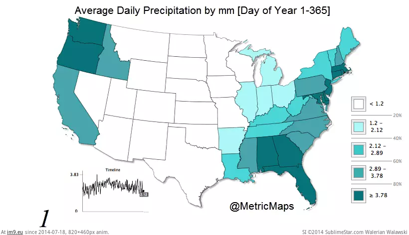 #Day #Year #Precipitation #820x640 #State #Average #Daily [Mapporn] [OC] US state average daily precipitation by day of year [1-366] [1979-2011] [GIF] [820x640] GIF (Изображение из альбом My r/MAPS favs))