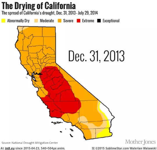 #Spread #Drought #Jul #California #Dec [Mapporn] The Spread of California's drought: Dec 1 2013 - Jul 29 2015 [540x504] (GIF) GIF (Image of album My r/MAPS favs))