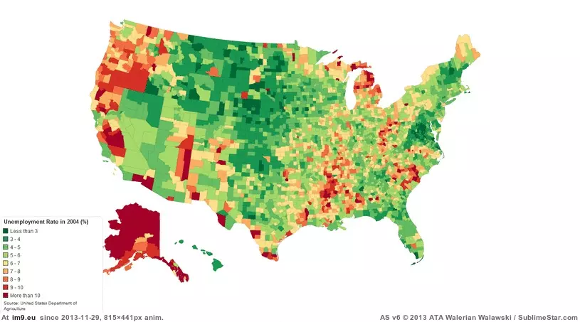 #815x441 #Unemployment [Mapporn] Unemployment Rate in U.S. 2004-2012 [GIF] [815x441] GIF (Image of album My r/MAPS favs))