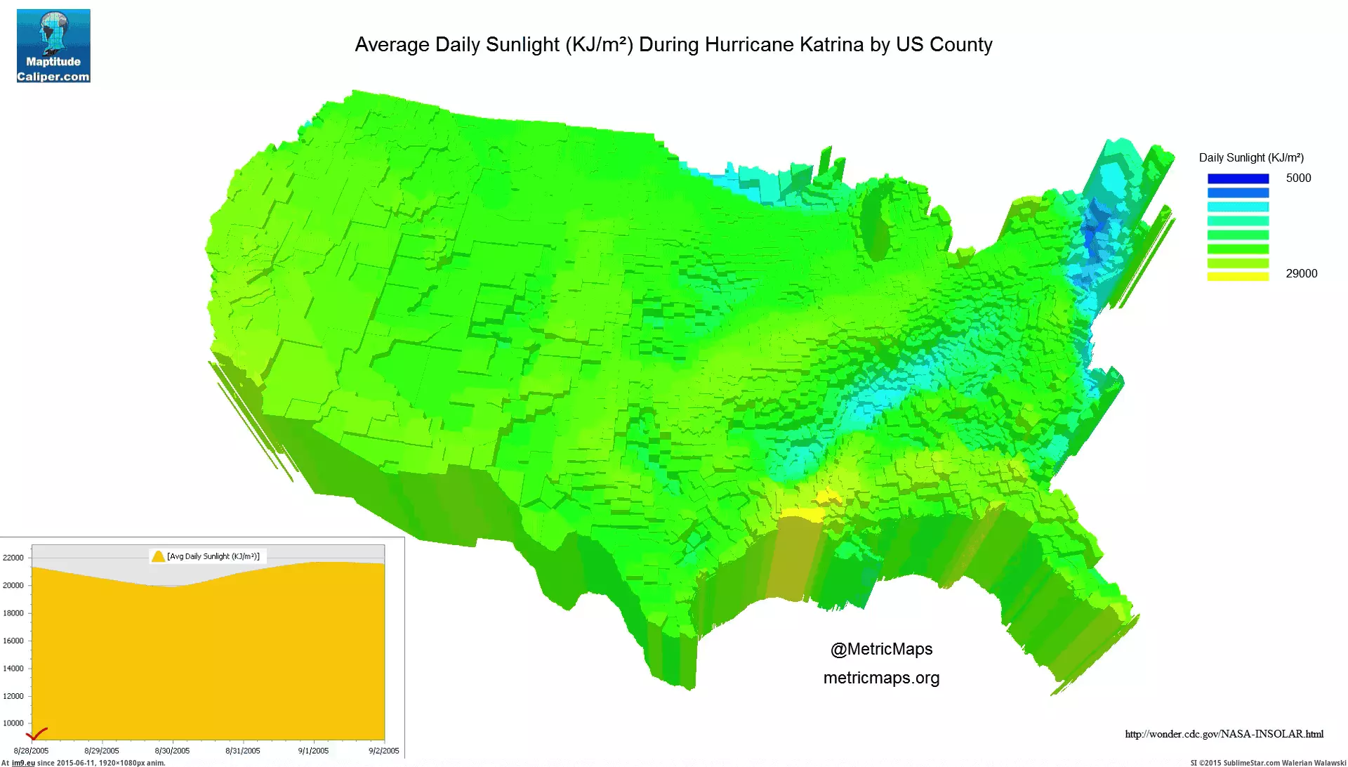 #1920x1080 #Sunlight #Hurricane #Katrina #Average #Daily [Mapporn]  US Average Daily Sunlight During Hurricane Katrina [1920x1080] [GIF] GIF (Image of album My r/MAPS favs))
