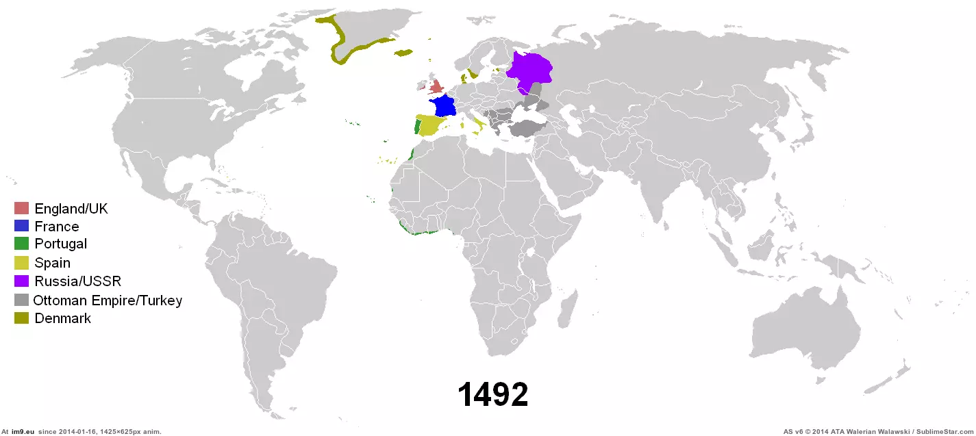 #World #Colonization #1425x625 [Mapporn] World Colonization 1492-2008 [1425x625] GIF (Image of album My r/MAPS favs))