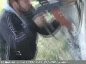 #Wtf #Head #Misses #Mans #Cheeks #Bullet [Wtf] Bullet nearly misses mans head and goes through his cheeks GIF (Image of album My r/WTF favs))